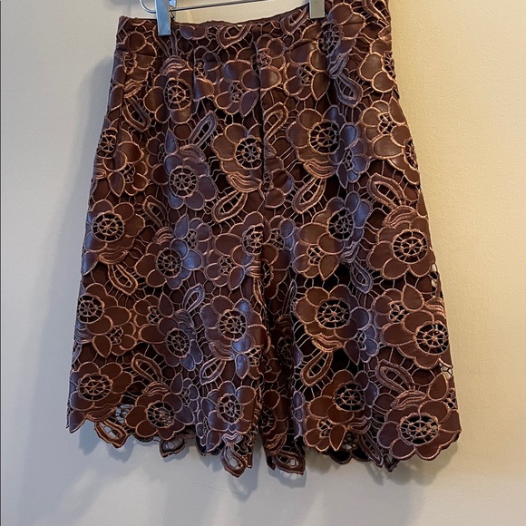 Anthropologie Dresses & Skirts - Anthropologie Floral Lace A-Line Skirt in Brown with faux leather size 2